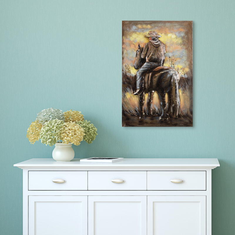 Loon Peak Cowboy Mixed Media Iron Hand Painted Wall Decor Wayfair