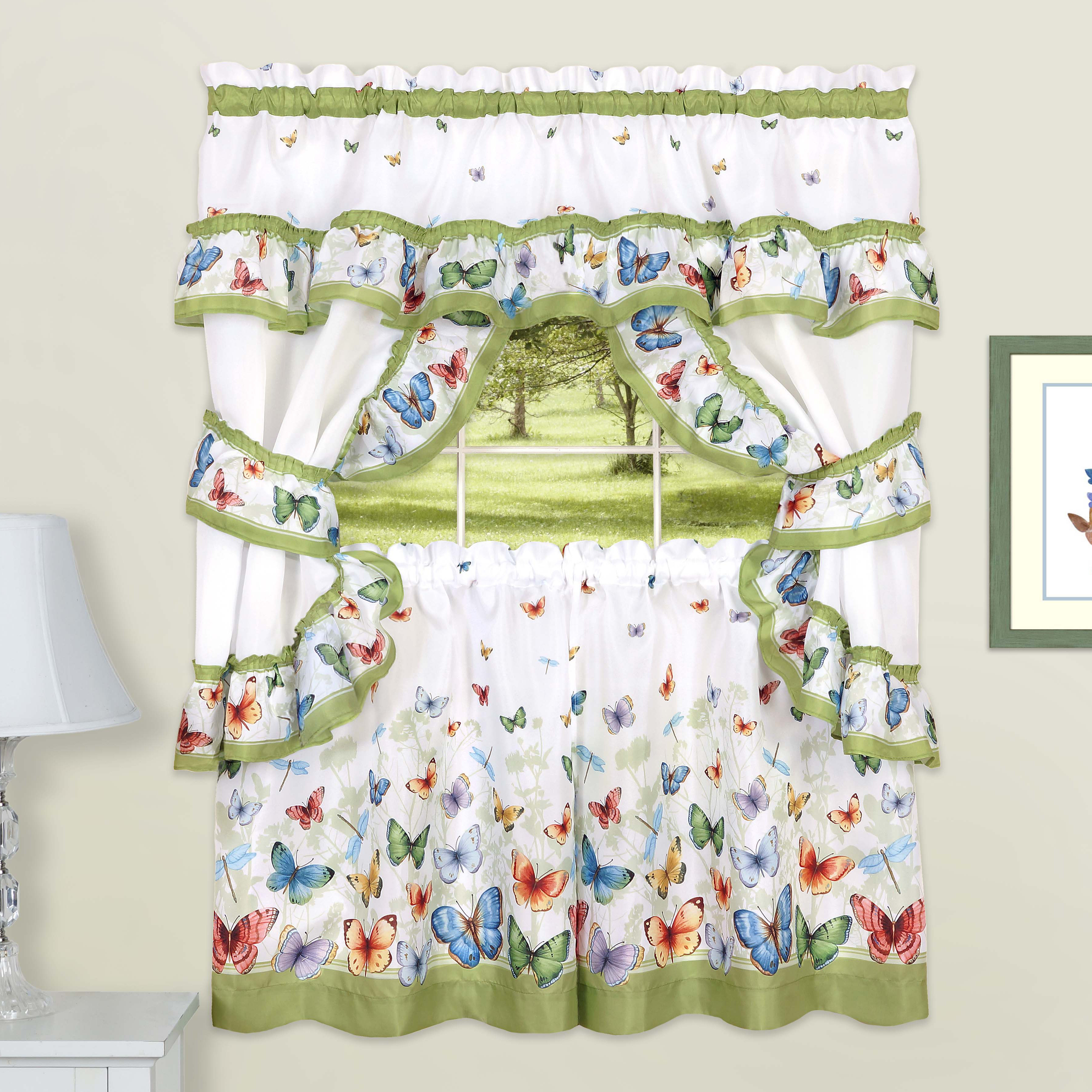 August Grove Ebert Butterflies Cottage 5 Piece Kitchen Curtain Set