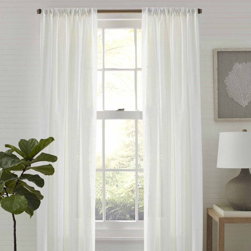 Tommy Bahama Home Island Eyelet Solid Semi Sheer Curtain Panels