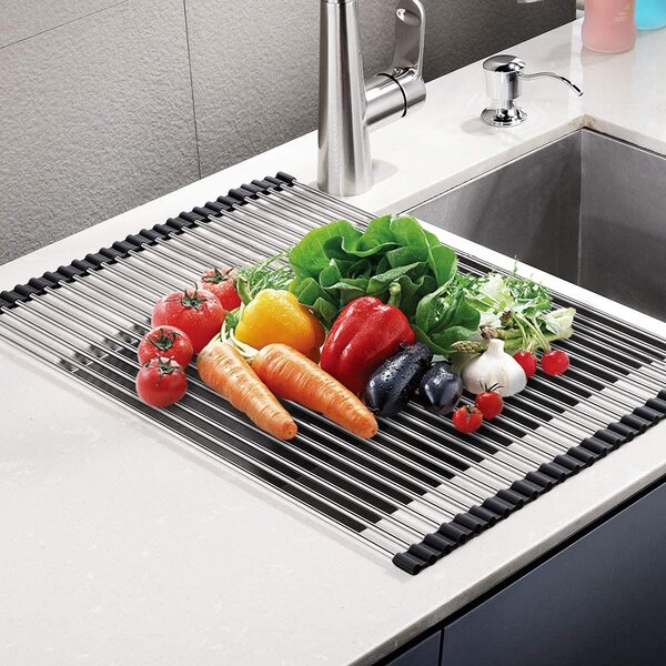 Foldable Kitchen Dish Drying Rack Over Sink Roll-up Stainless Steel Dry Drainer 