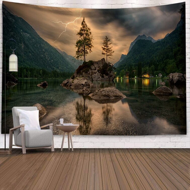 66x96 inches Secluded waterfall surrounded by red autumn trees Wall Mural