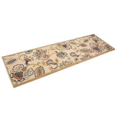 Custom Size Anti-Slip Low Profile Berber Style Floral Cream Design Runner Rugs by Feet