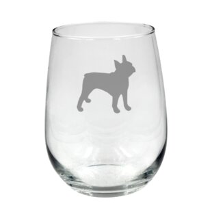 Stemless Wine Glasses Two 22 Oz Goblets French Bulldog Sit Stay Drink Brand New