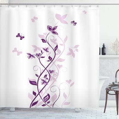 Blue Purple Bright Paisley Leaf  Design Butterfly Fabric Shower Curtain 