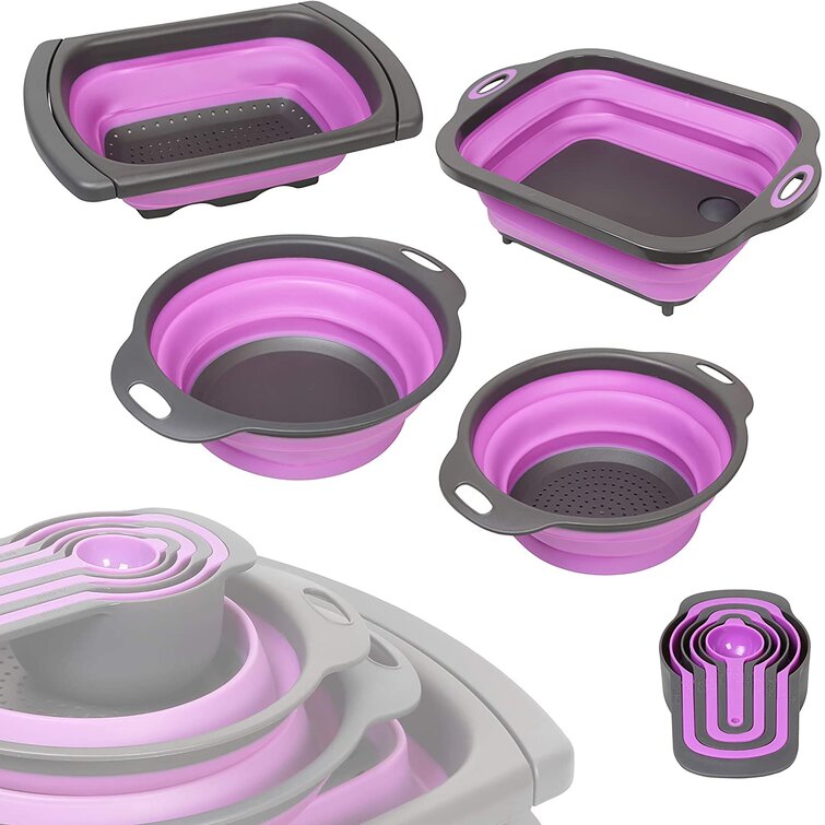 Mixing Bowl Set PurpleChef 2 PCS Collapsible Kitchen Silicone Strainer Colander