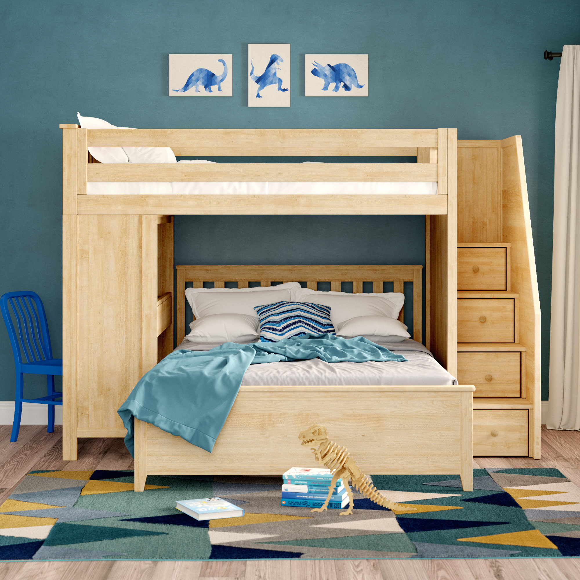 Zoomie Kids Alvarez Staircase Combo Twin Over Full Bunk Bed With Staircase Combo Twin Over Full Bunk Bed