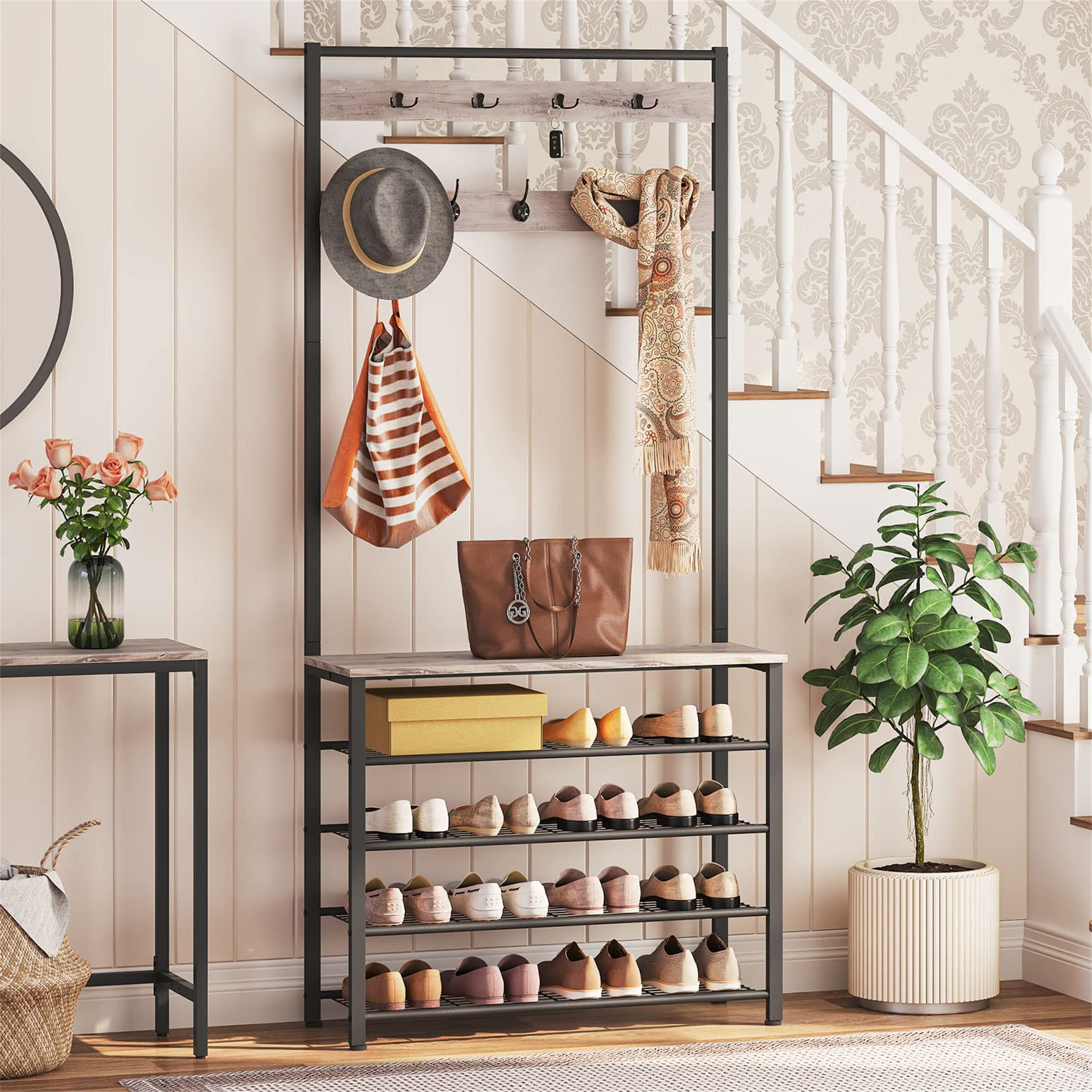 Williston Coat Stand, Coat Rack With Shoe Storage, Free Standing