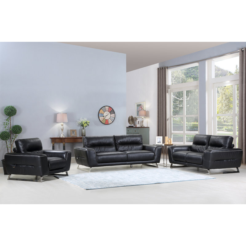 Orren Ellis Hawkesbury Common 3 Piece Leather Living Room Set