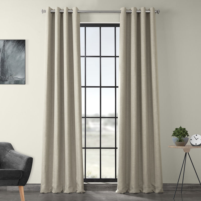Single Panel Simple Gulfport Faux Linen Blackout Weave Curtains With Grommets