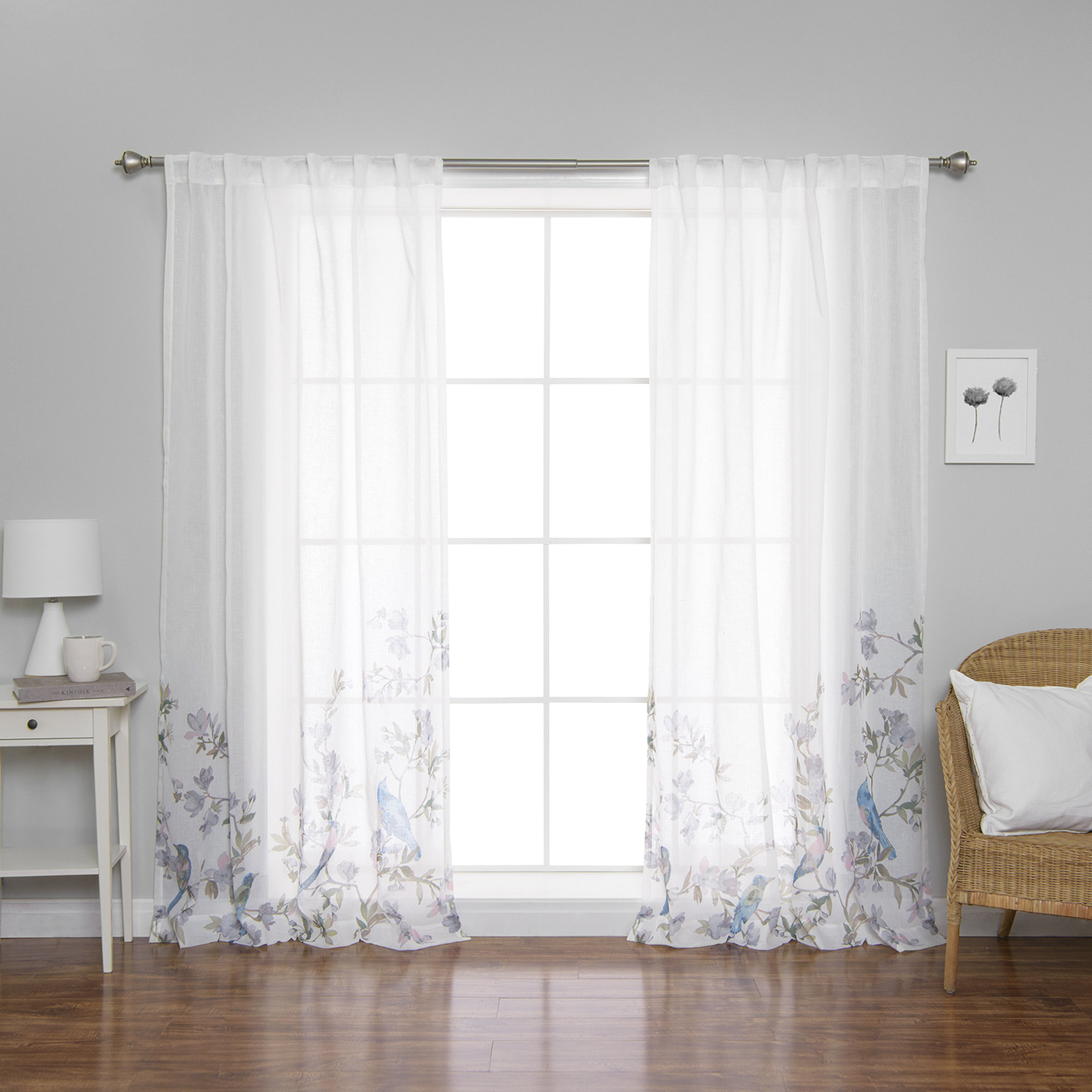 August Grove Espana Bird Nature Floral Semi Sheer Tab Top Curtain