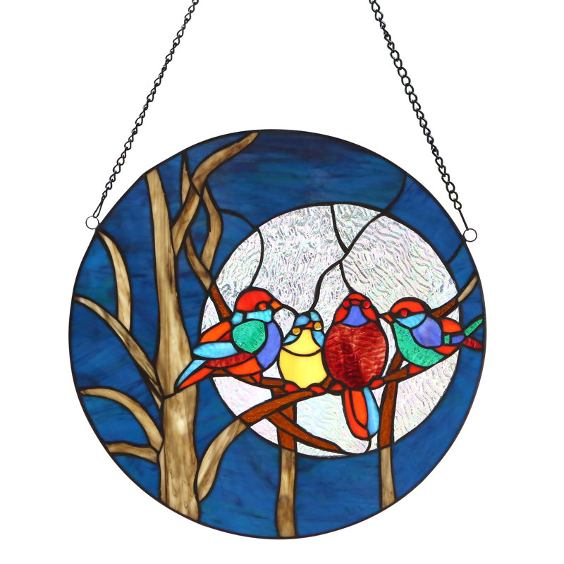 Charlton Home Birds In The Night Sky Round Stained Glass Window Panel Reviews