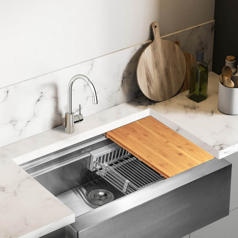 Akdy 33 L X 22 W Farmhouse Apron Kitchen Sink With Basket Strainer Reviews Wayfair
