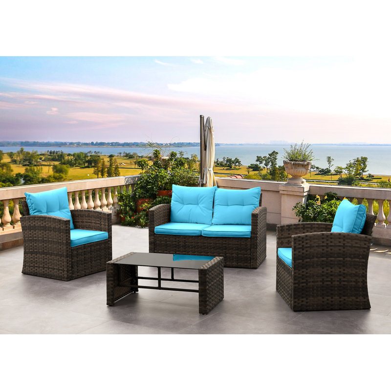 Ivy Bronx Crosson 4 Piece Rattan Sofa Seating Group With Cushions Reviews Wayfair Rattan garden sofa furniture set, patio, conservatory, 4 seater, free delivery. crosson 4 piece rattan sofa seating group with cushions