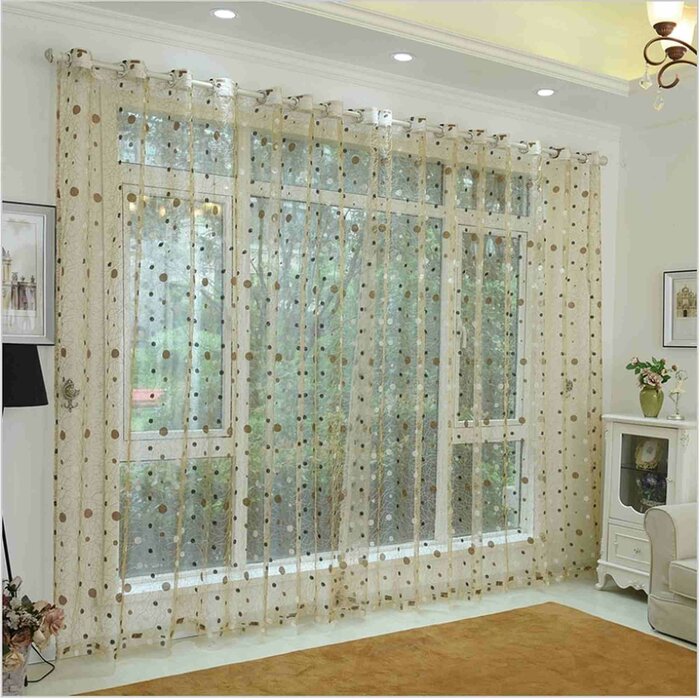 Polka Dots Semi Sheer Grommet Single Curtain Panel