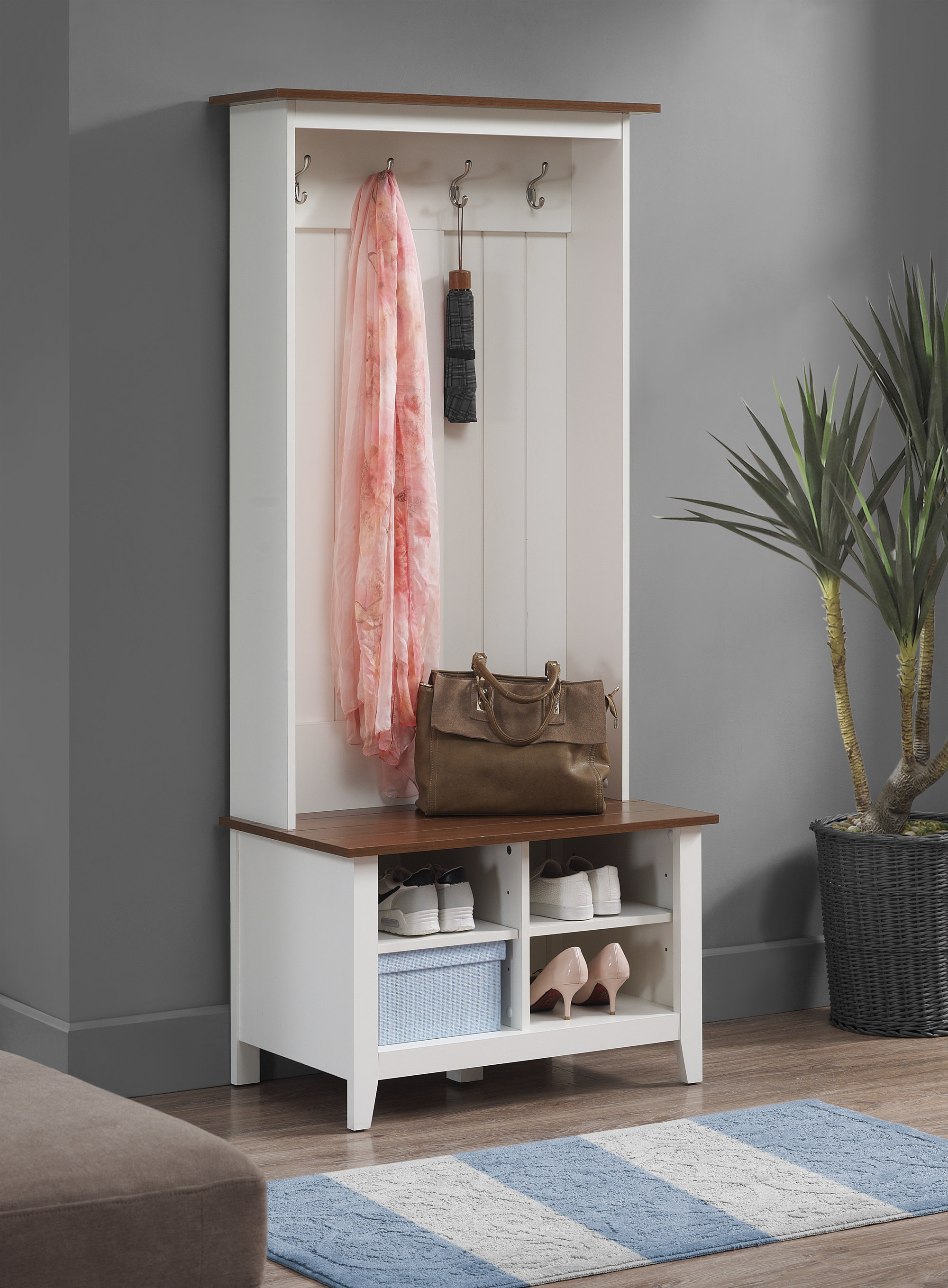 Highland Dunes Manville 30'' Wide Hall Tree with Bench and Shoe Storage