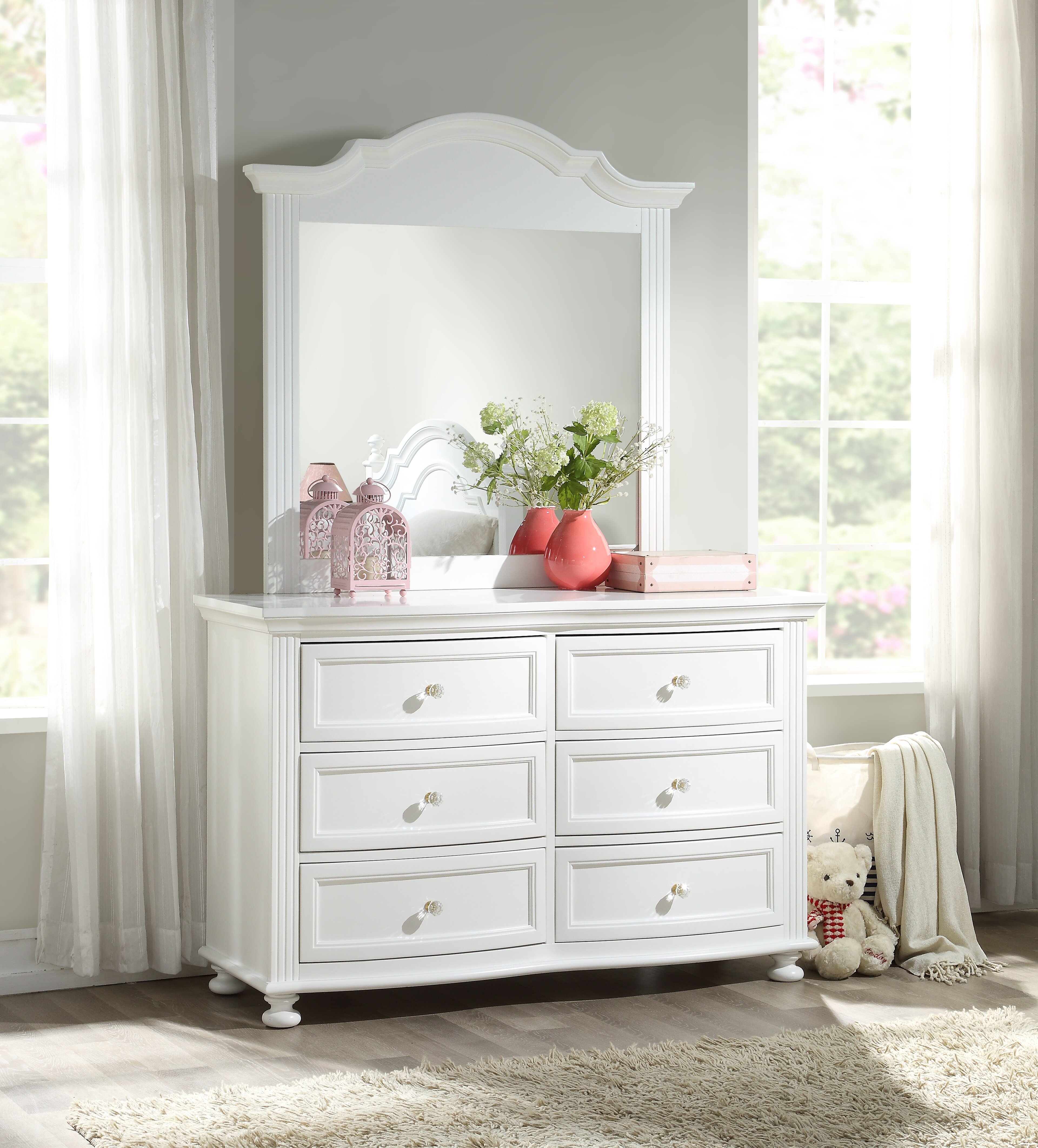 Harriet Bee Narelle Princess 6 Drawer Double Dresser With Mirror