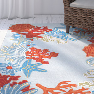 Clowers Ocean Scene Aqua Indoor/Outdoor Area Rug