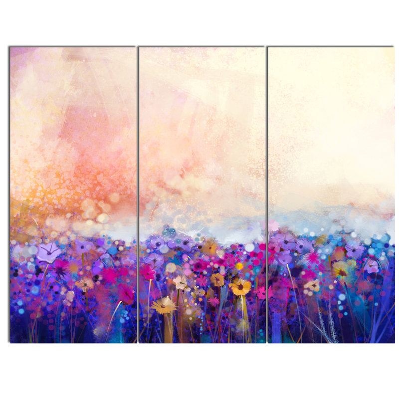 Designart Abstract Flower Watercolor Painting 3 Piece Graphic
