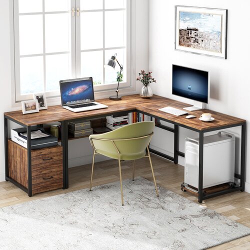 Inbox Zero Large Industrial L-Shaped Desk | Wayfair