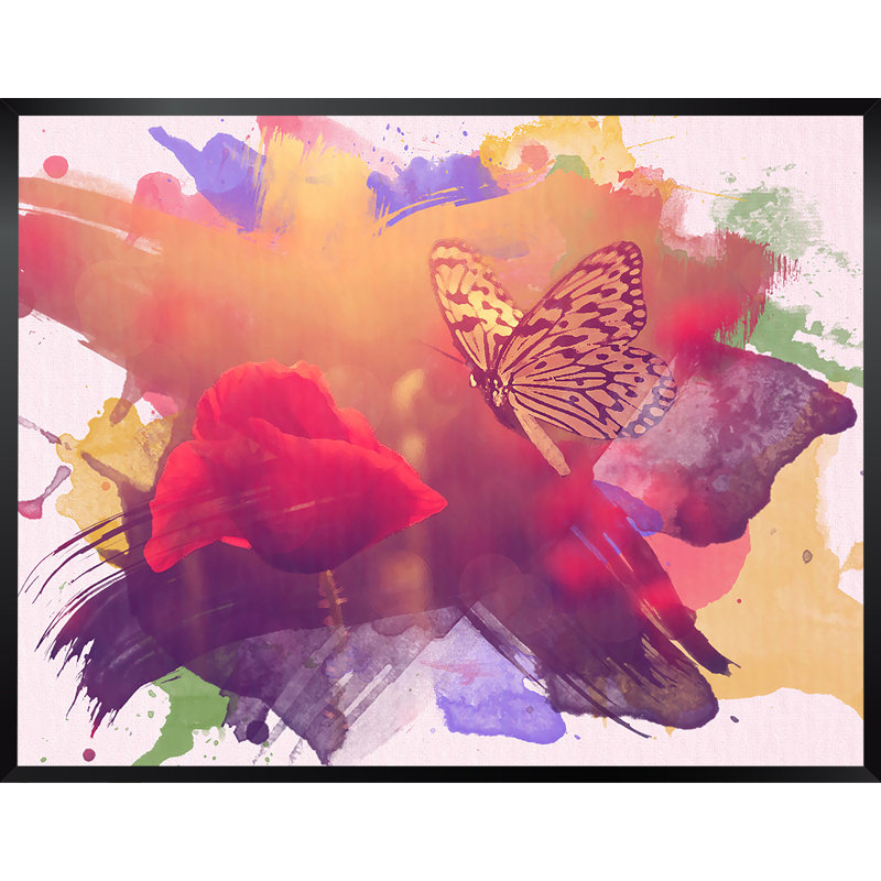 Latitude Run Watercolor Butterfly And Rose Rectangle Framed Painting Print Wayfair