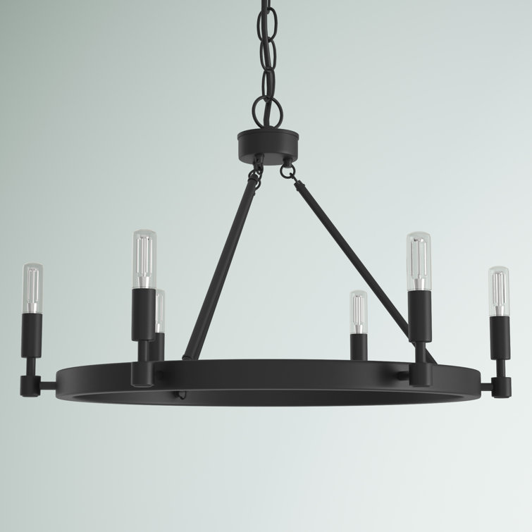 Lustre Roue De Chariot Noir – 12 Lumières E12 – Hauteur Réglable – Style Rustique Moderne – Pour Salon/entrée