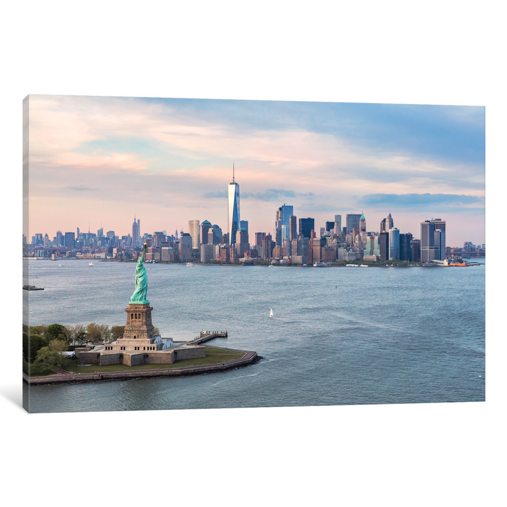 East Urban Home Statue Of Liberty New York Harbor Manhattan Skyline New York City New York Usa Photographic Print On Wrapped Canvas Reviews Wayfair