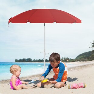AMMSUN New 6.5/7 Ft 8 Panels Sand Anchor Beach Umbrella w/ Silver Coating UPF50+ 