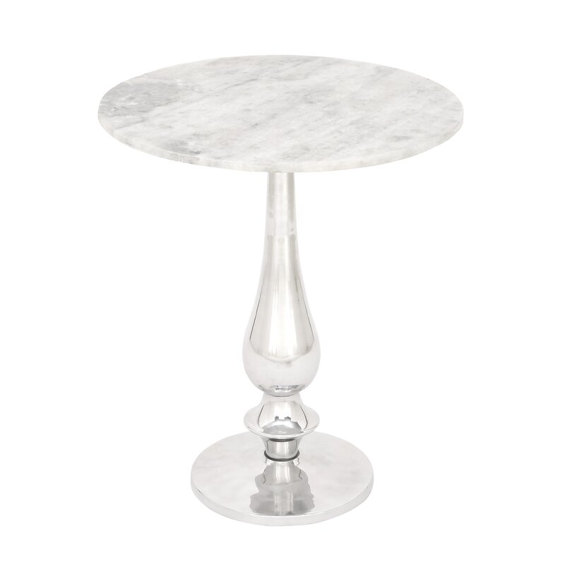 Marble topped silver aluminum based accent table