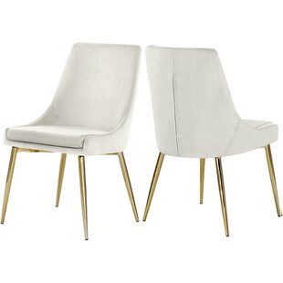 Wahson Soft Velvet Chairs Kitchen Chair with Gold Plating Metal Legs Adjustable,Set of 2 Chairs for Living Room/Bedroom/Cafe/Vanity Grey