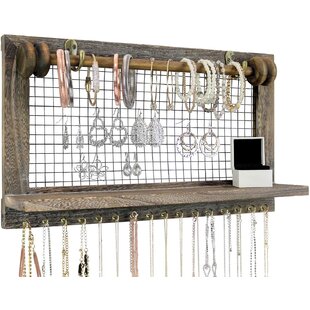 Outshine Rustic Chocolate Brown & Metal Wall Mounted Hanging Jewelry Organizer 