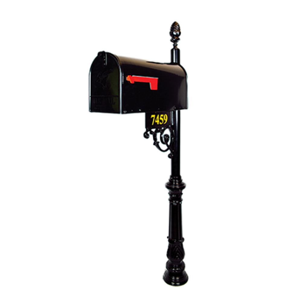 Mailbox Post Mount Large Residential Grey Steel Rust-Free Hinges w//Red Flag Mail