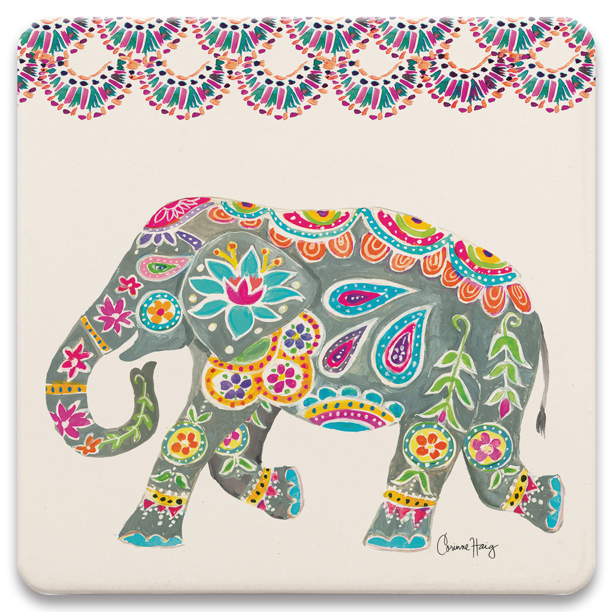 Set of 6 Cork Drink Coasters Elephant In Love