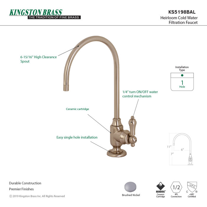 Kingston Brass KS5192BAL Heirloom Single-Handle Water Filtration Faucet Polished Brass