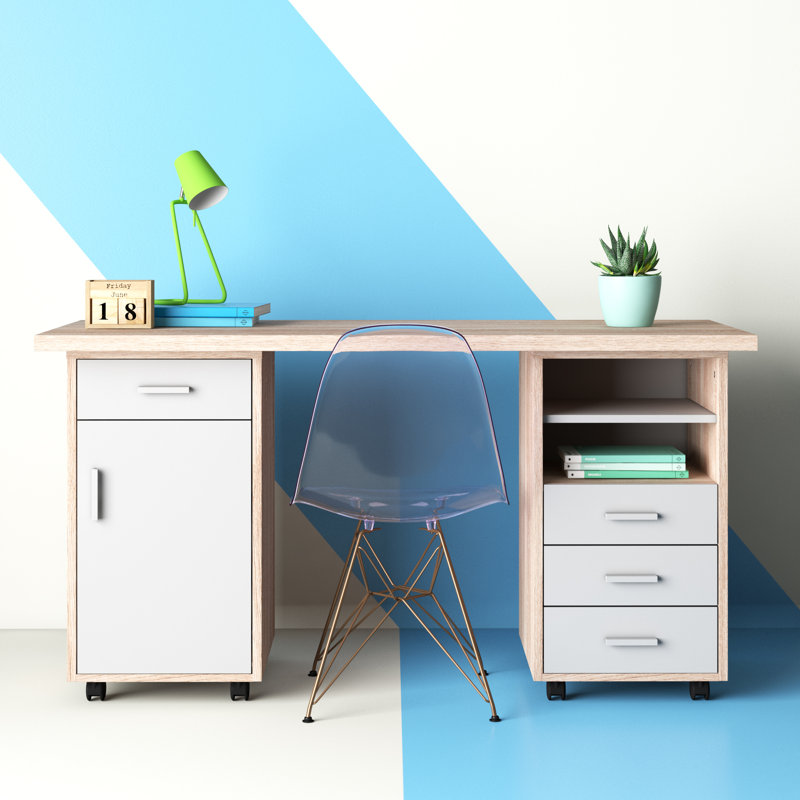 desk with filing cabinets
