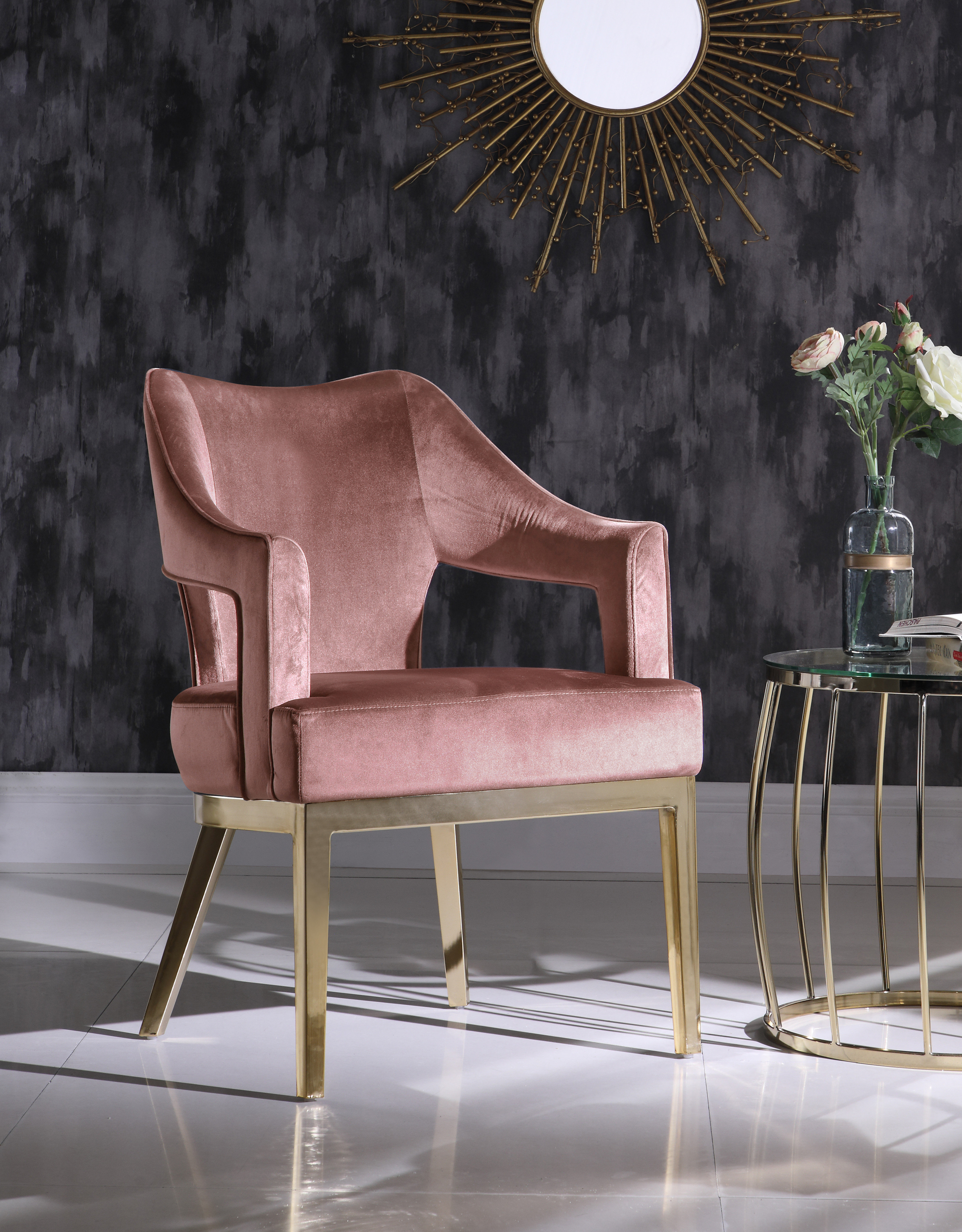 taupe velvet chair