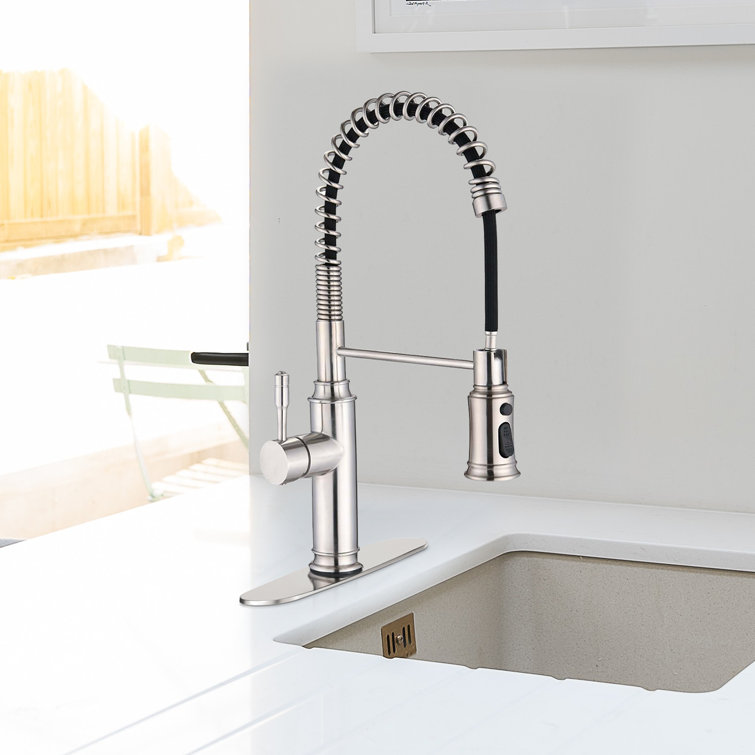 Givingtree Modern Brushed Nickel Single Handle Pull-Down Kitchen Faucet,  Stainless Steel Mixing Hot And Cold Faucet With Deck Plate