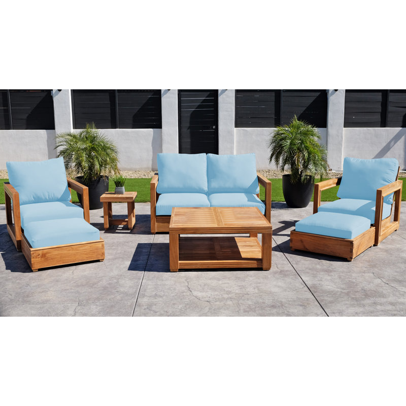 Foundry Select Crelake 7 Piece Teak Sunbrella Complete Patio Set Foundry Select Crelake 7 Piece Teak