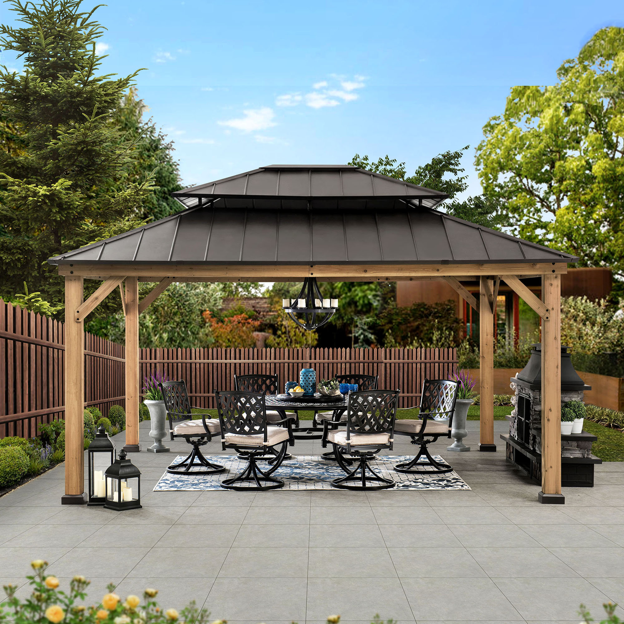 13 Ft. D Solid Wood Patio Gazebo 