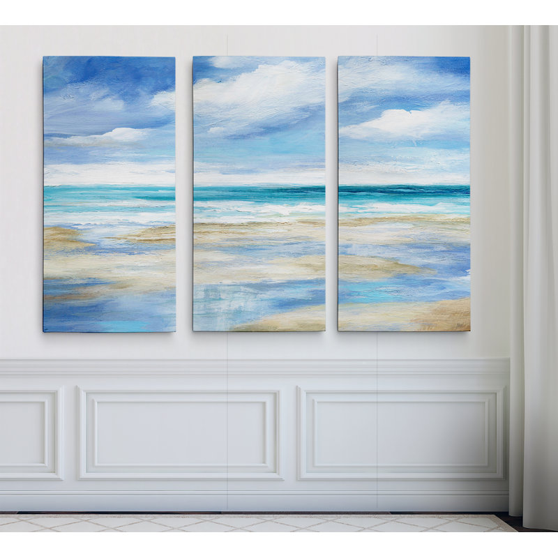 Highland Dunes Washy Coast I 3 Piece Wrapped Canvas Acrylic