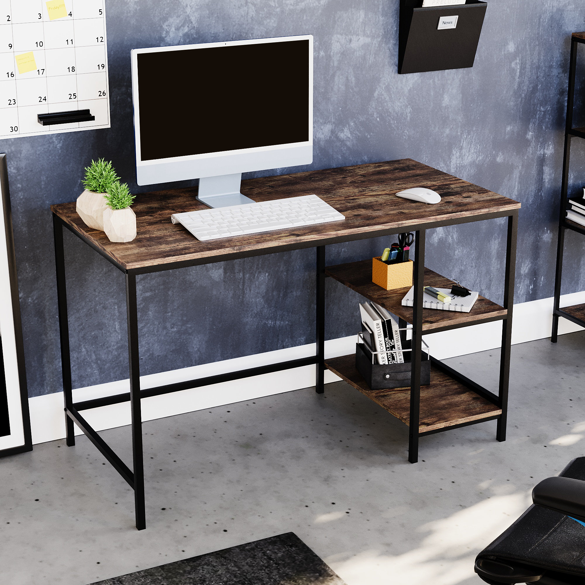 Trent Austin Lilith Industrial Style Computer Desk With Storage Shelves and  Metal Legs Home Office Workstation & Reviews 