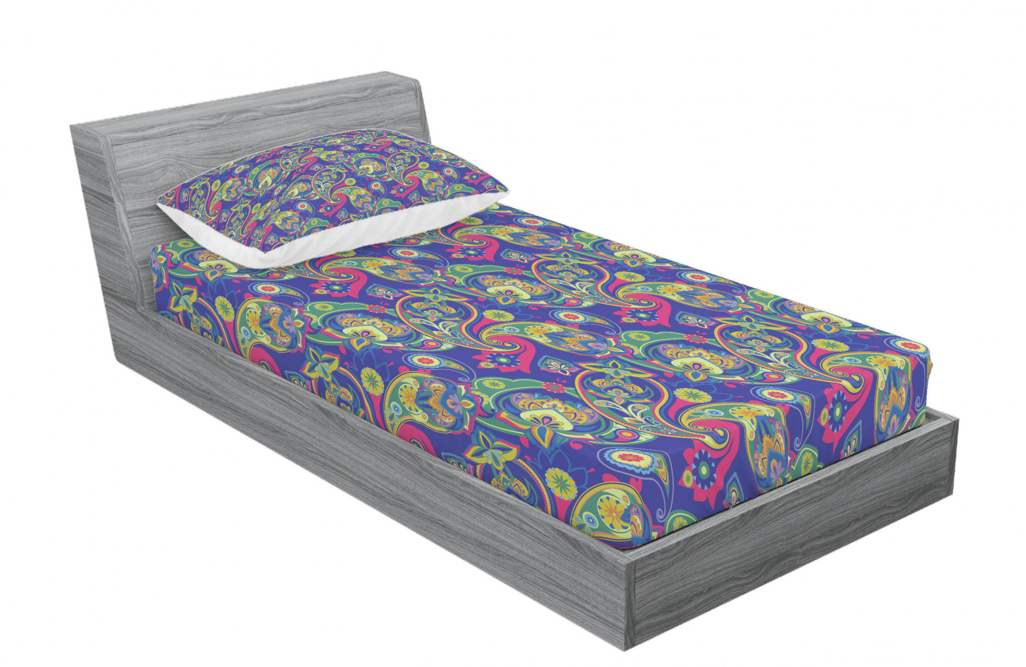 Lunarable Paisley Flat Sheet Soft Comfortable Top Sheet Decorative Bedding 1 Piece Persian Bohemian Design Pastel Vintage Eastern Folk Motif Classic Twin Size Charcoal Grey and Multicolor