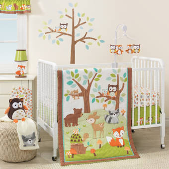 Orange Infinity Green Forest 3 Pieces Nursery Crib Bedding Set For Boys And Girls For Standard Size Crib Quilt And Dust Ruffle Crib Bedding Set Of Fitted Crib Sheet Bedding Sets Baby