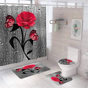Red rose flower reflection in water Shower Curtain Bathroom & 12hooks 71*71inch 