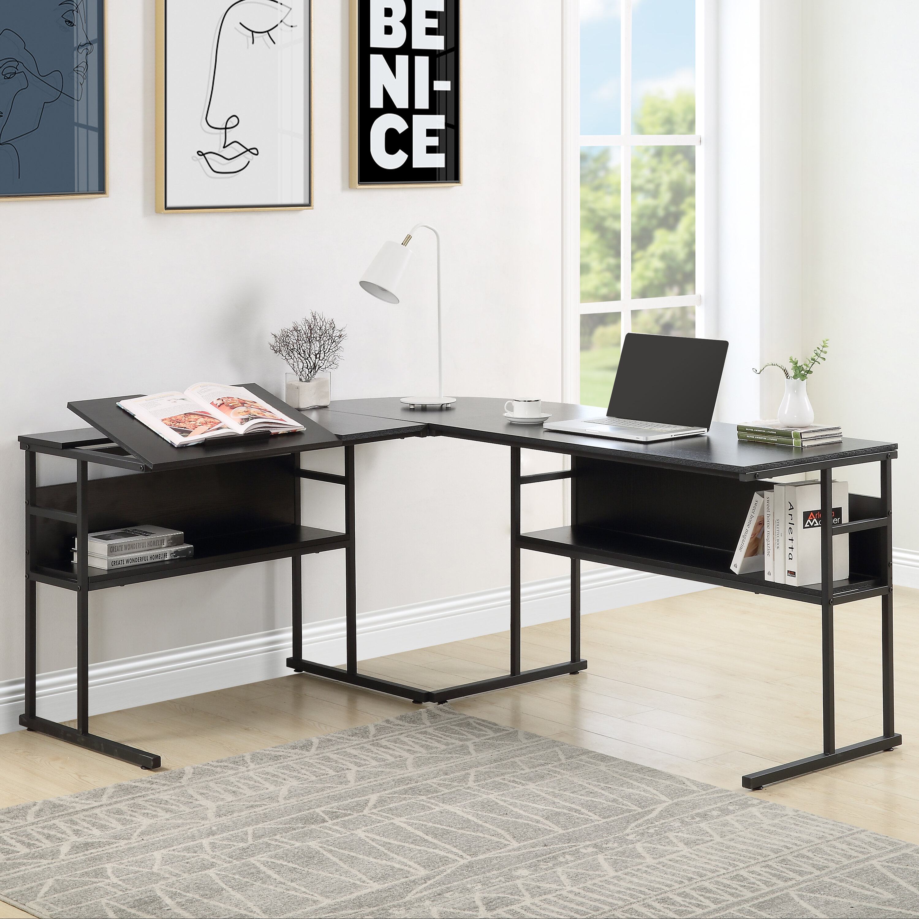 17 Stories Jeronica L-Shaped Drafting Table | Wayfair