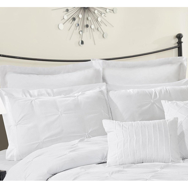 8 Piece Pinch Pleat Pintuck Ruffling Comforter Set Ivory Cal King Soft Touch