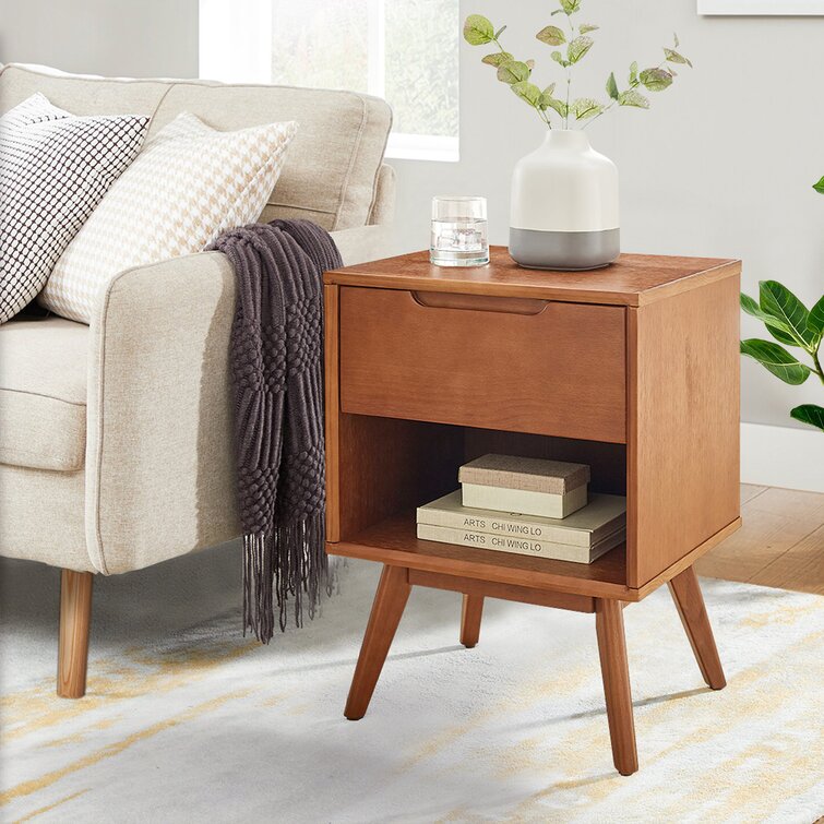 solid wood mid century modern nightstand