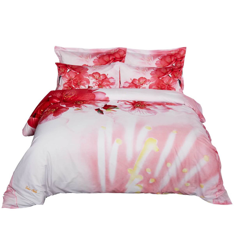 Latitude Run Roznin Pink Floral Bedding Reversible Duvet Cover Set
