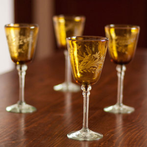 Etched Hand Blown 9 Oz. Wine Goblet (Set of 4)