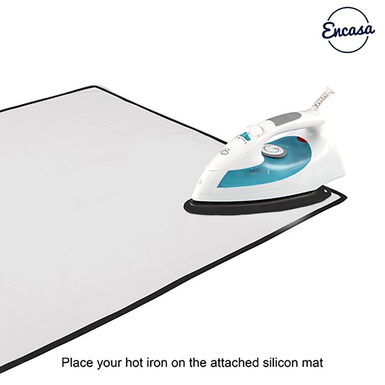 Heat Reflective Encasa Homes Ironing Mat / Pad Quilting with 5mm Foam Padding & Silicone Iron Rest for Steam Pressing on Tabletop or Bed Portable Large 27 x 20 inch Metallic Silver