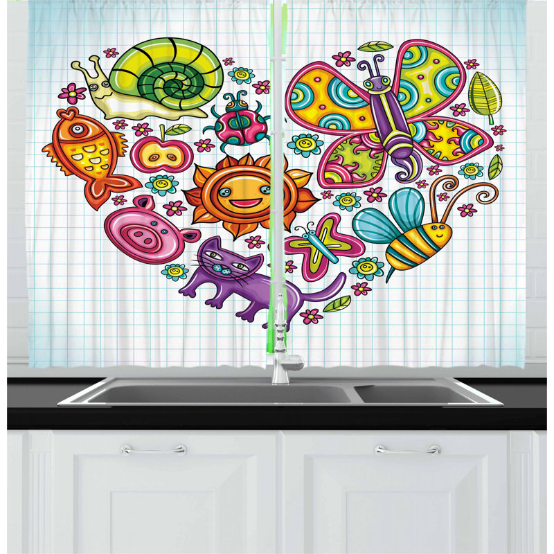 East Urban Home Doodle 2 Piece Kitchen Curtain Wayfair